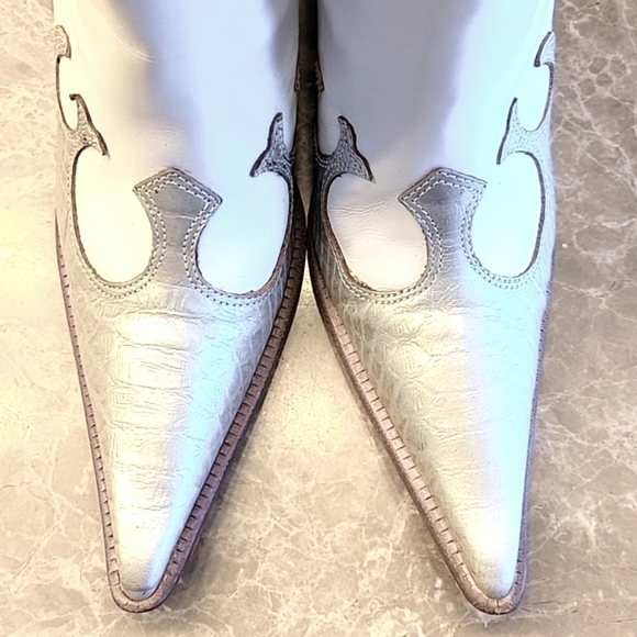 PARA RAIO Genuine Leather Western Silver & White Cowgirl Boots, Sz 9 - Picture 9 of 16